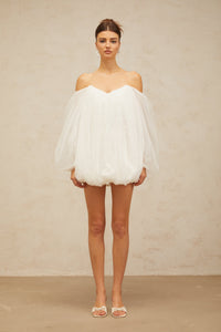 Avril layered bubble tulle mini dress in White