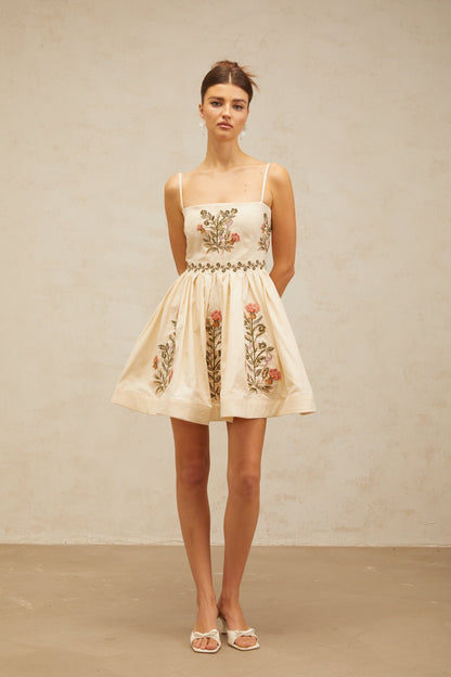 Noémie flower embroidery flared mini dress