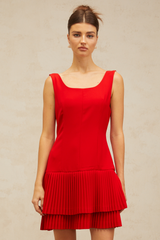 Natacha red pleated layered mini dress