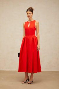 Narcisse red keyhole sleeveless midi dress