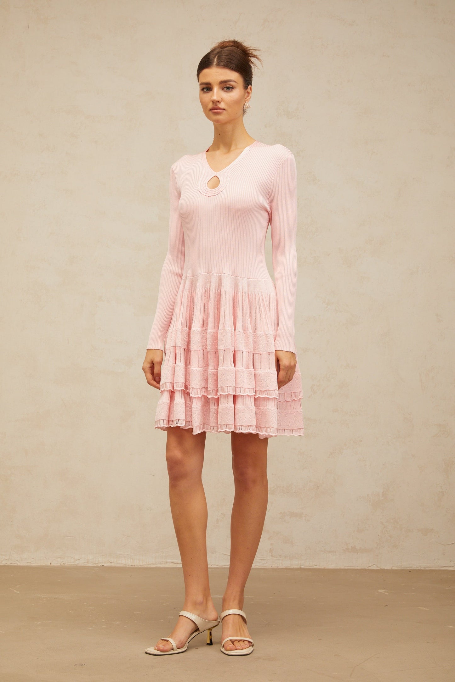 Mathilde pink keyhole-detail ribbed-knit mini dress