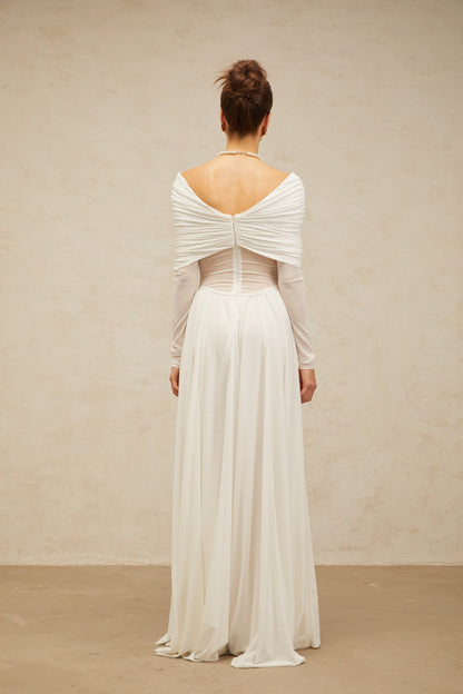 Vérane white draped-detail ruched maxi dress