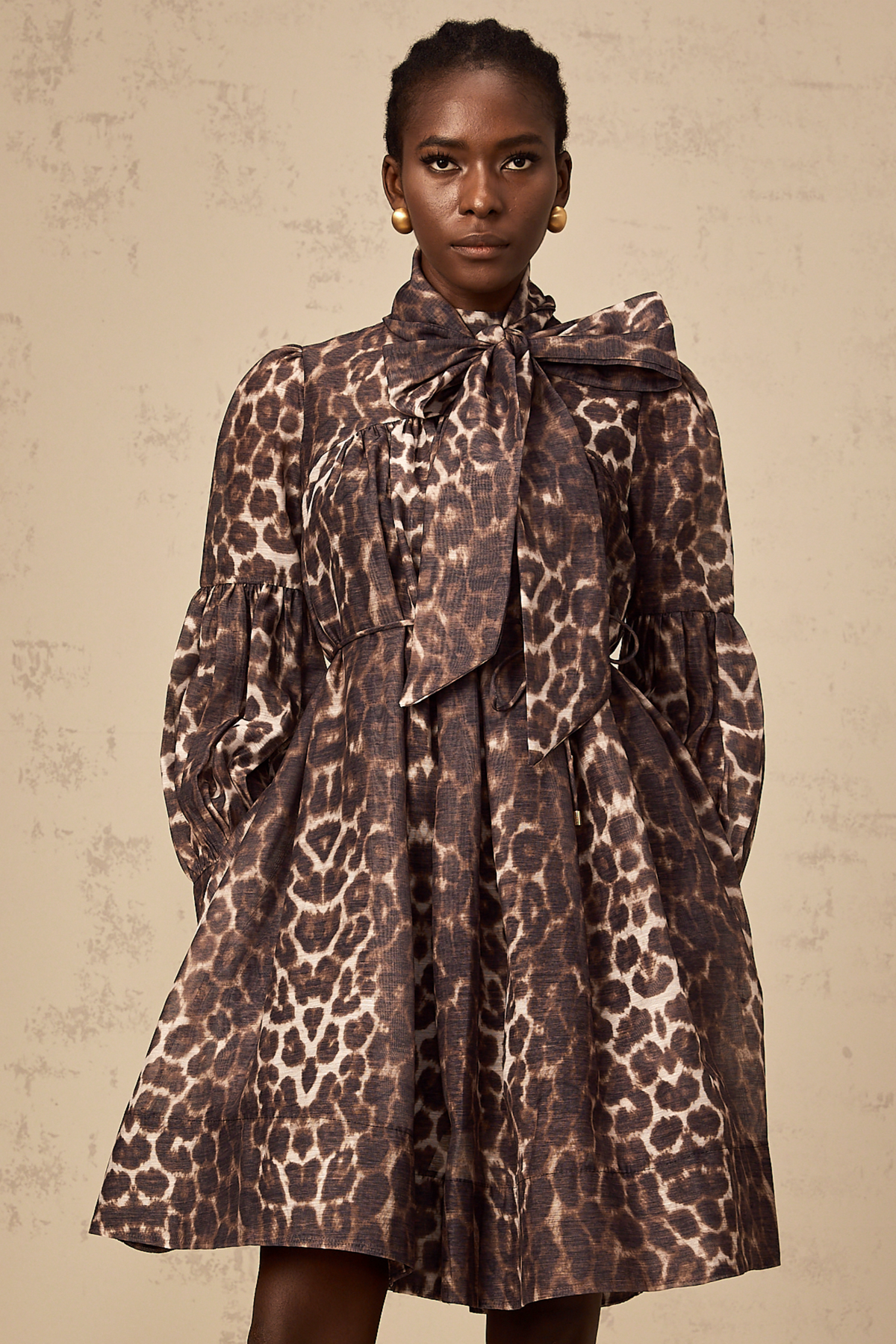 Xylène brown bowknot leopard-print mini dress