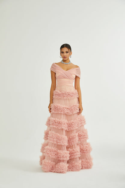 Solène pink tiered maxi dress