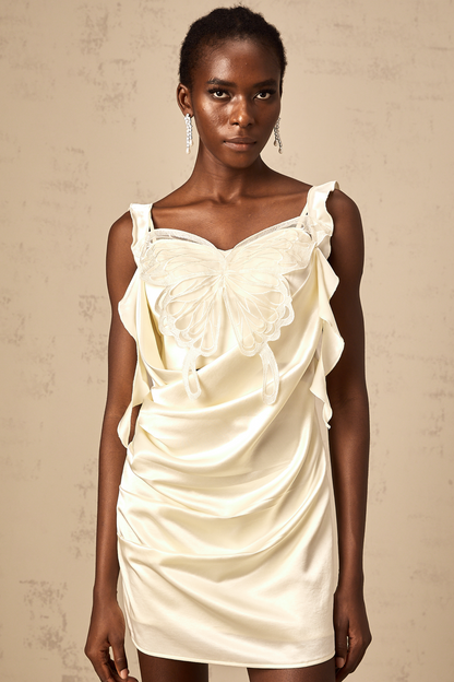 Sylvia neutrals butterfly draped mini dress