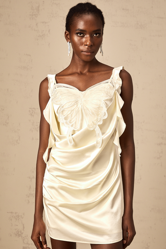Sylvia neutrals butterfly draped mini dress