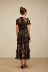 Célia floral-lace midi dress in Black