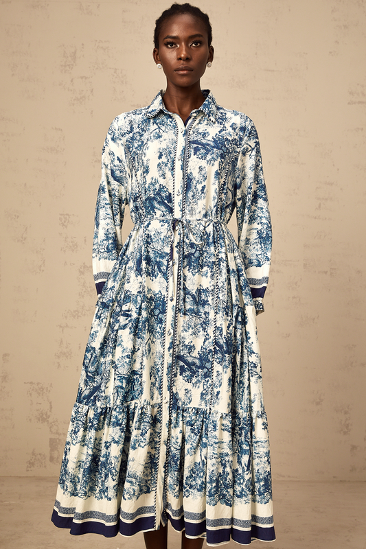 Adélaïde graphic-print midi dress in Blue