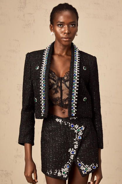 Delphine black crystal tweed jacket & skirt matching set