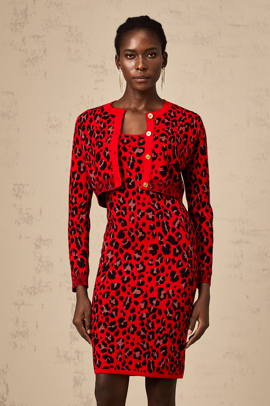 Honorine red leopard-print lurex matching set