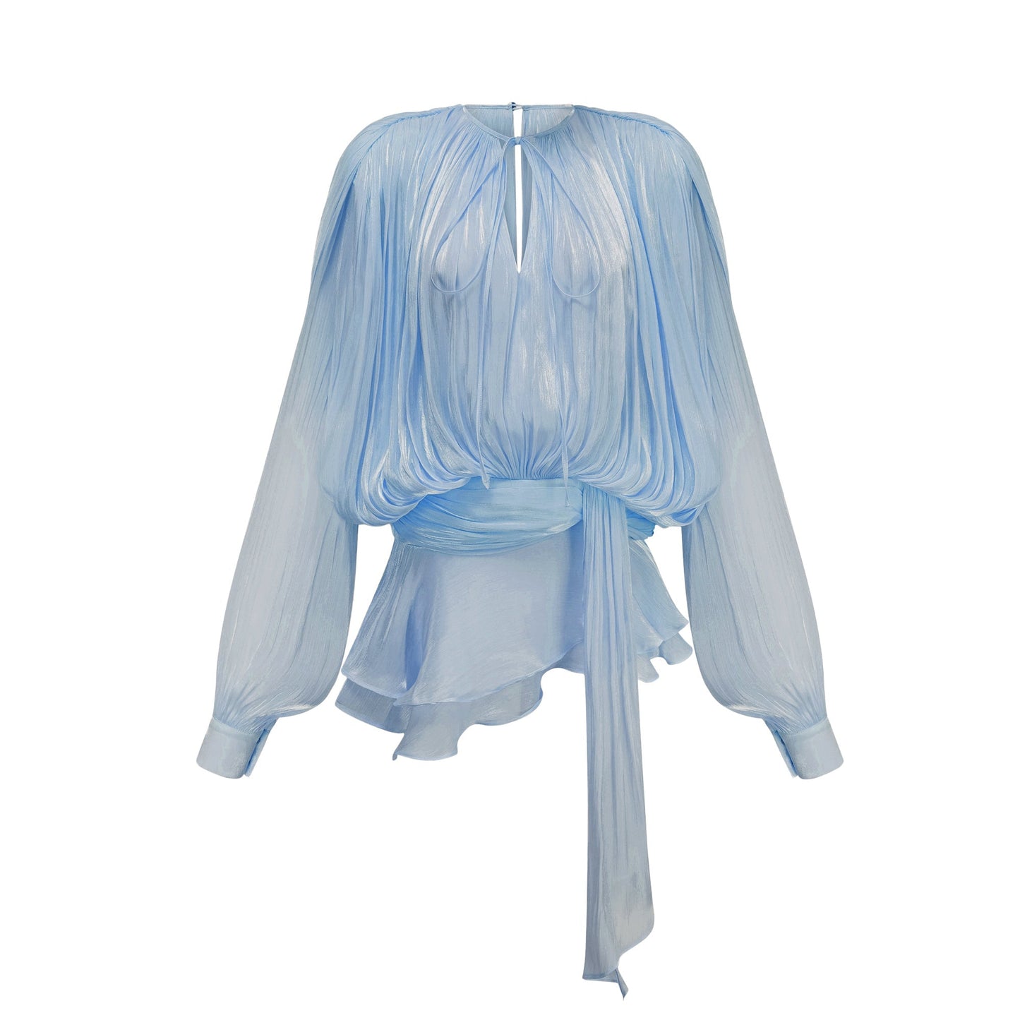 Eugénie fully-pleated ruffled mini dress in Blue