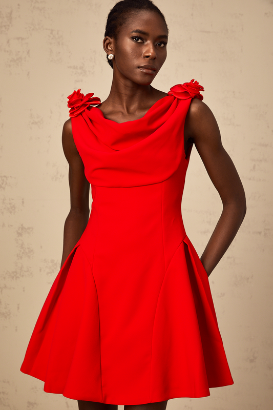 Sabine red faux-flower sleeveless mini dress