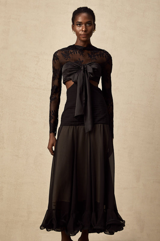 Maïwenn floral-lace panelled maxi dress