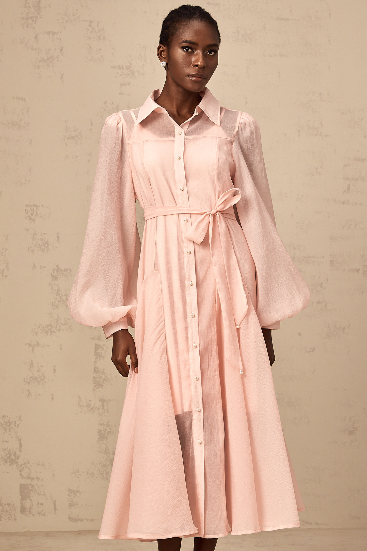 Sibylle pink tied-waist midi shirt dress