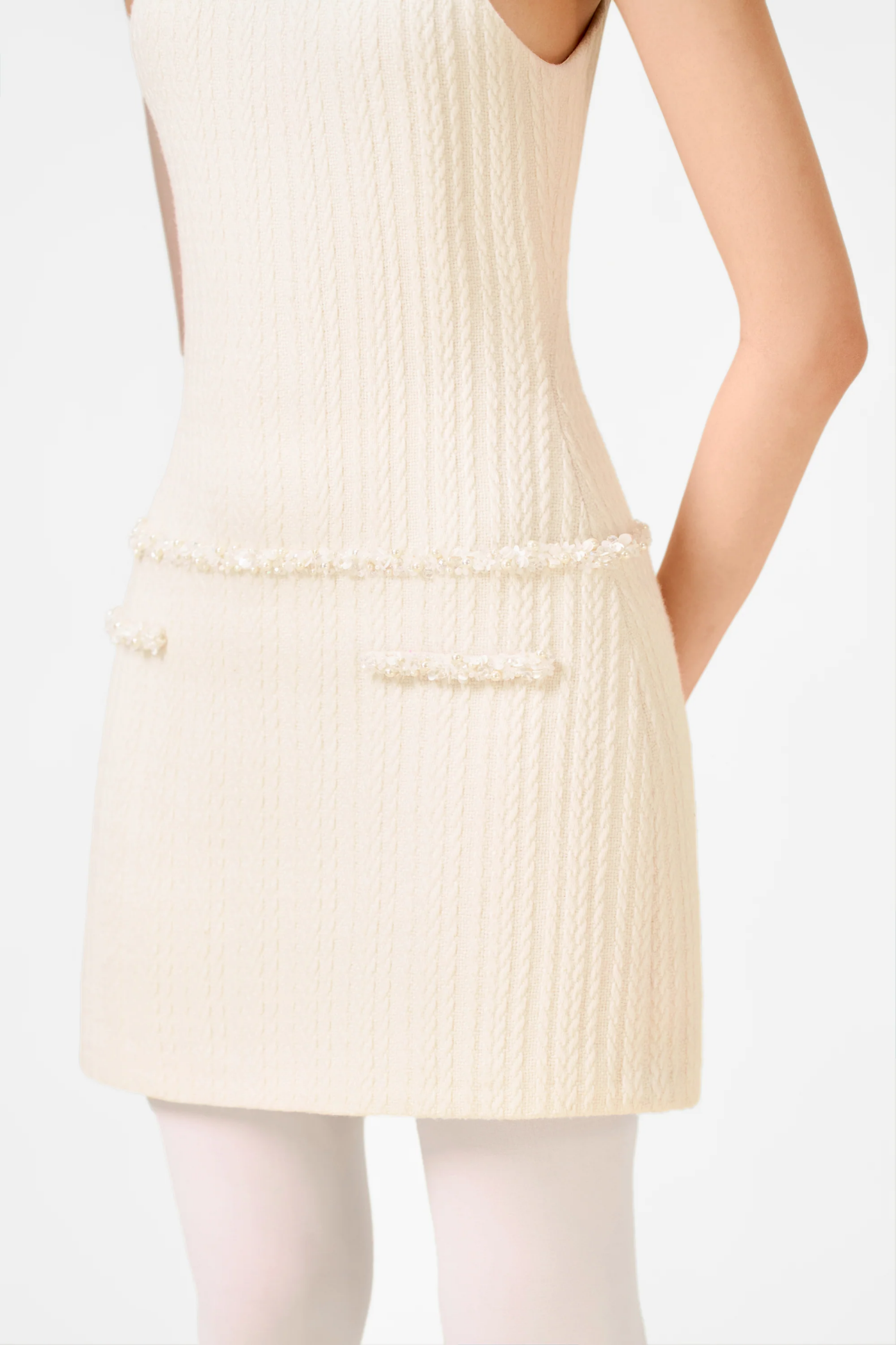 Abene Bow Beaded Embellished Knit Cape - White