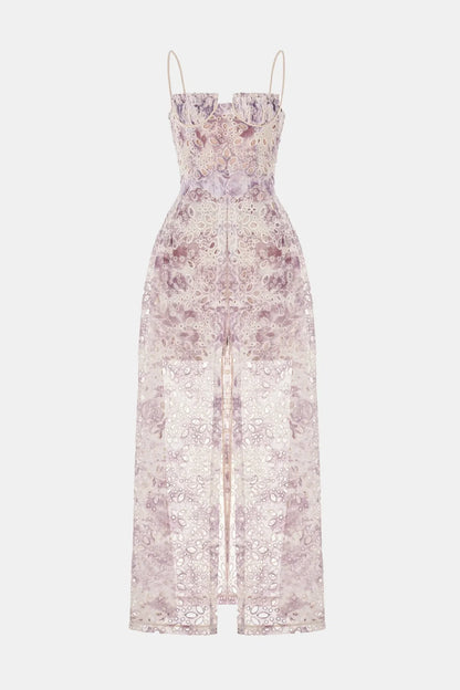 Abetzi Floral Embroidered Shorts & Maxi Dress Set - Purple