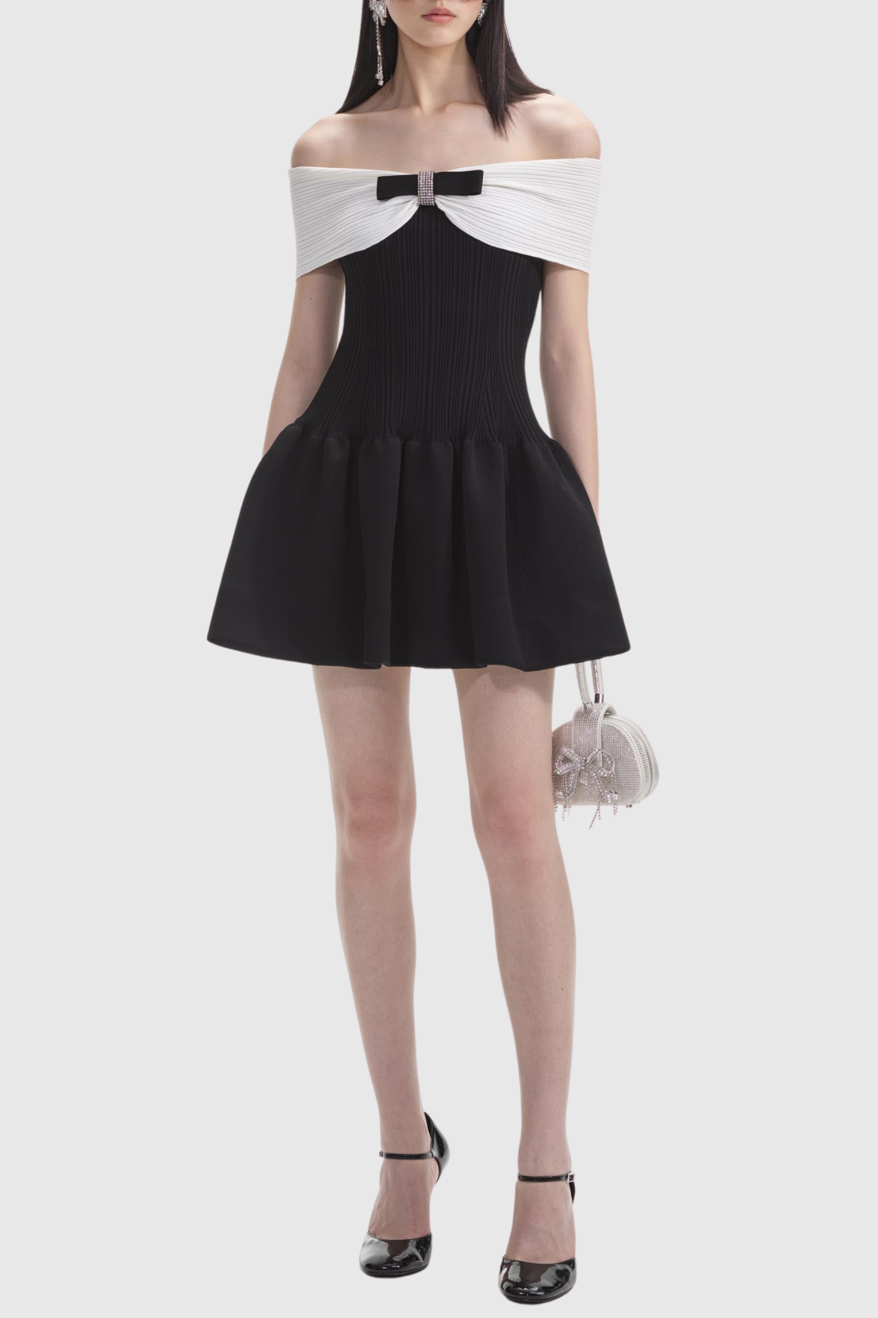 Adagio Bow Off Shoulder Knit Mini Dress