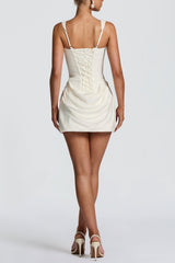 Akinola Corset Draped Lace Up Mini Dress - White