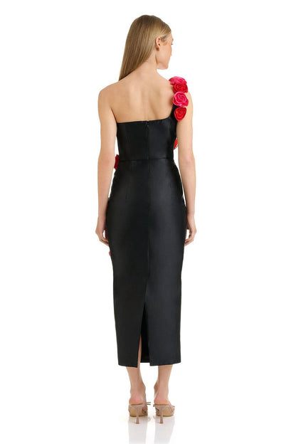 Allyson One Shoulder Floral Midi Bandage Dress