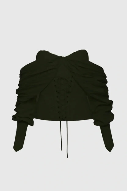 Andaia Off Shoulder Lace Up Corset Top-Black