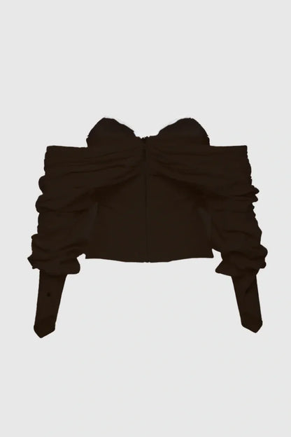 Andaia Off Shoulder Lace Up Corset Top-Black