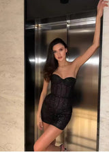 Liserre Sequin Strapless Corset Ruched Mini Dress