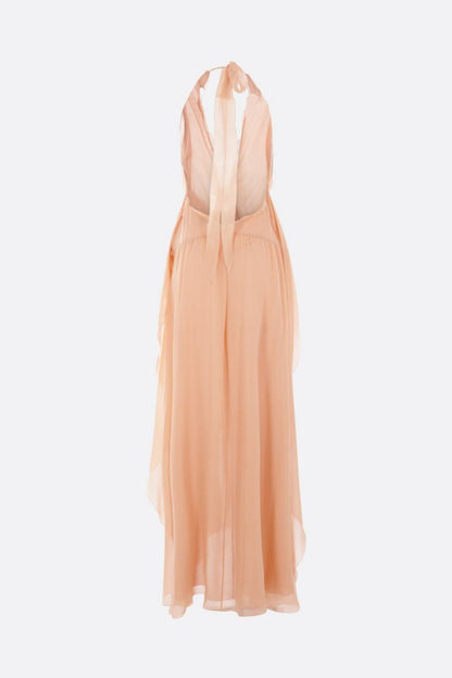 Aonaver Floral Ruffle Halter Maxi Dress - Pink