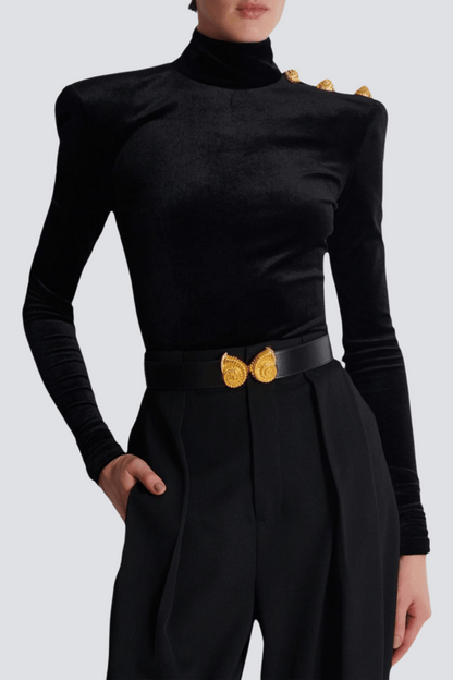 Asina Velvet Gold Buttoned Top
