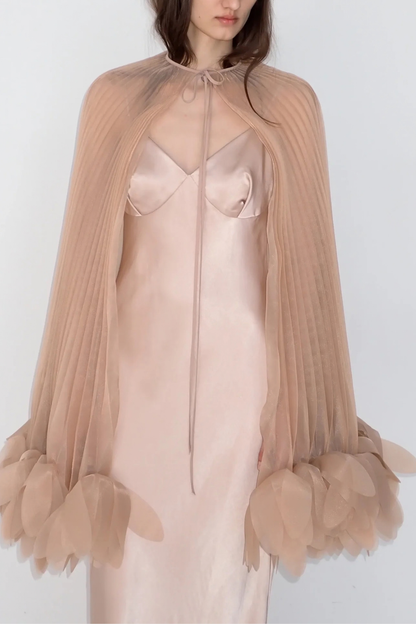 Borya Pleated Petal Cape - Beige