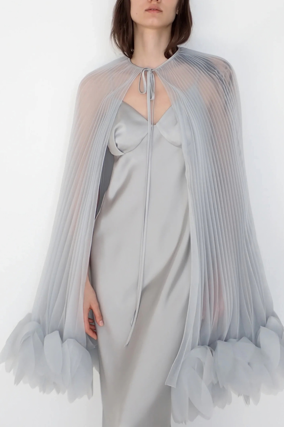 Borya Pleated Petal Cape - Grey