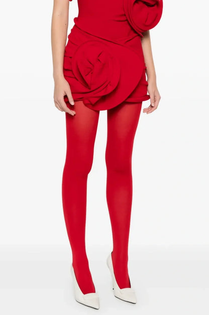 Ceyla Floral Appliqué Skirt - Red