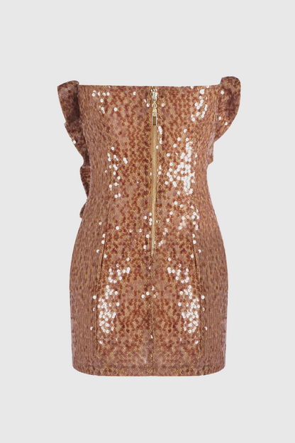 Charae Sequin Floral Strapless Mini Dress