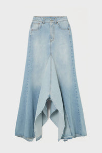 Charlia Paneled Frayed Denim Skirt