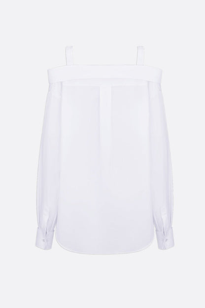 Charlize Off Shoulder Buckle Shirt - White