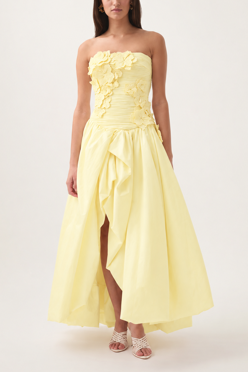 Coleka Floral Appliqué Strapless Maxi Dress
