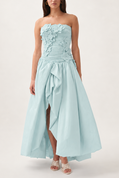 Coleka Floral Appliqué Strapless Maxi Dress