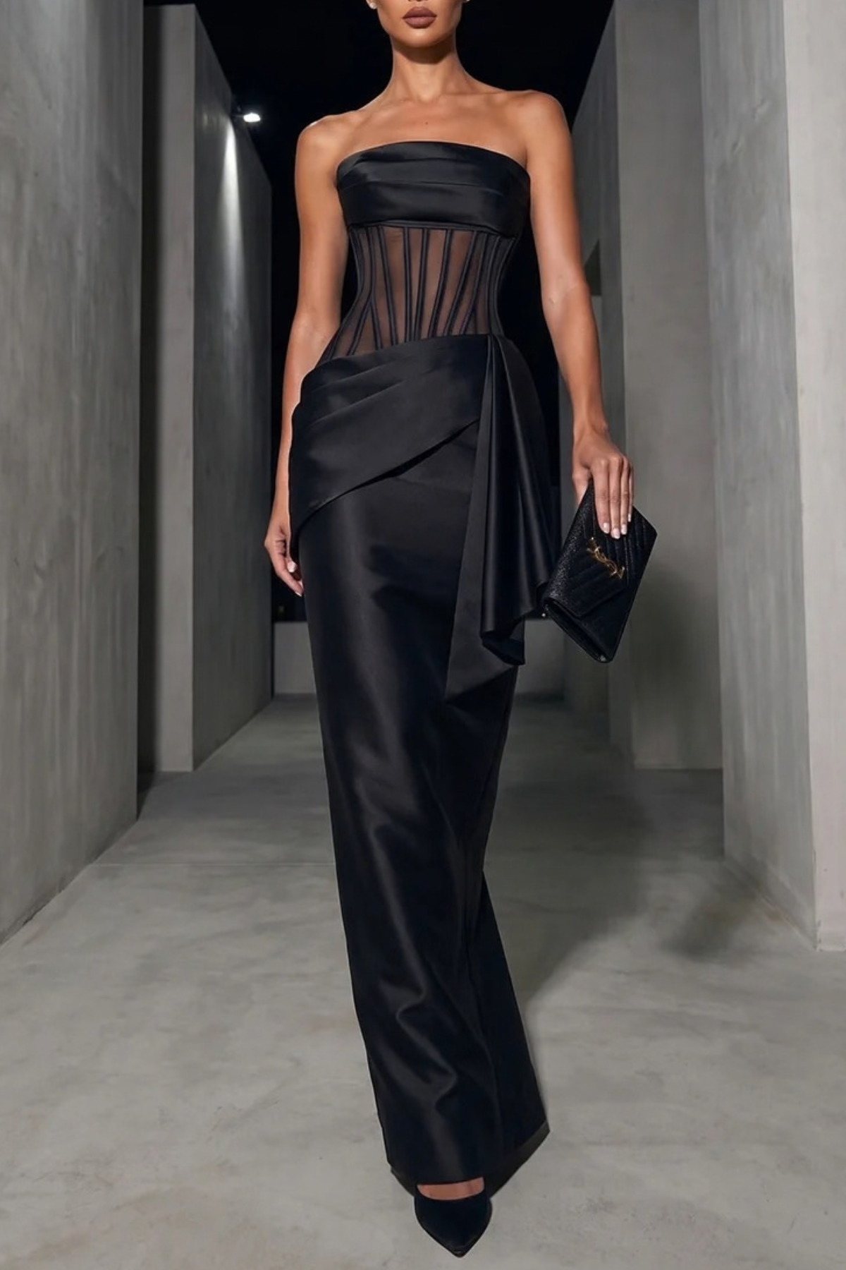 Concetta Strapless Satin Corset Maxi Dress