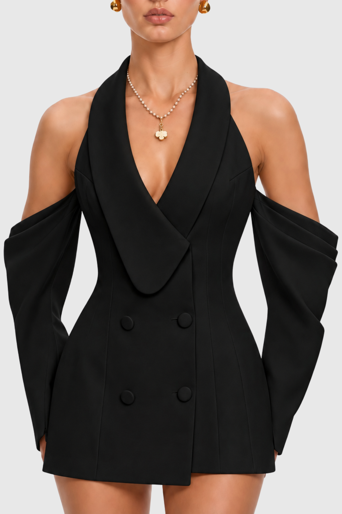 Cressida Halter Double Breasted Mini Blazer Dress - Black
