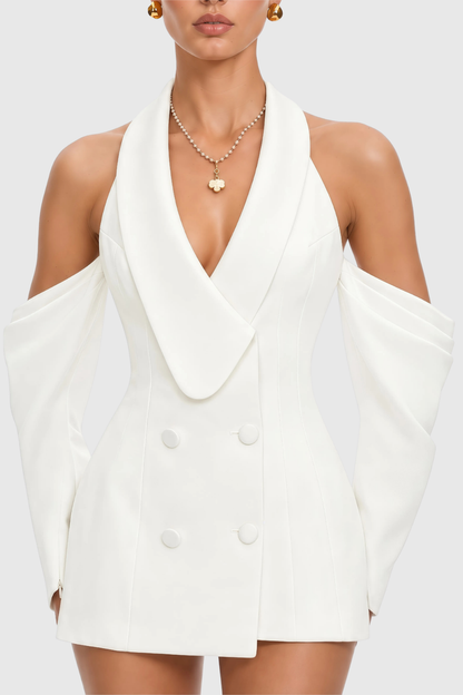 Cressida Halter Double Breasted Mini Blazer Dress - White
