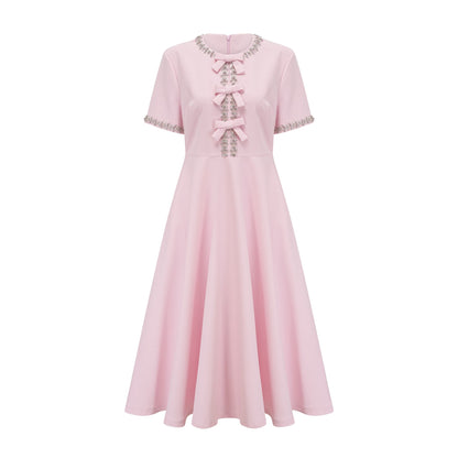 Cassiopeia crystal-accented pink bow midi dress