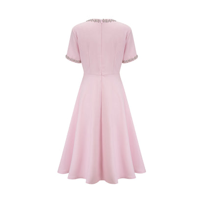 Cassiopeia crystal-accented pink bow midi dress