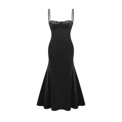 Larisa lace-trim satin midi dress