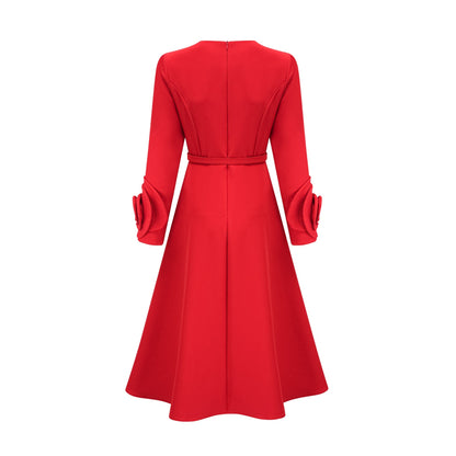 Aurelia red long-sleeve floral dress