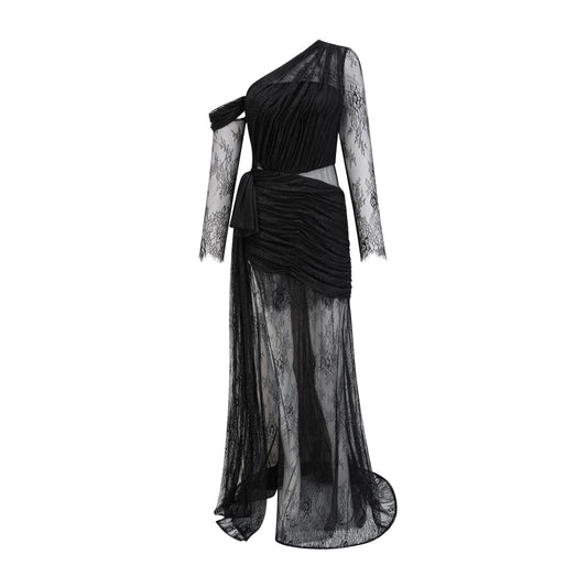 Jeanne black one-shoulder cut-out maxi dress
