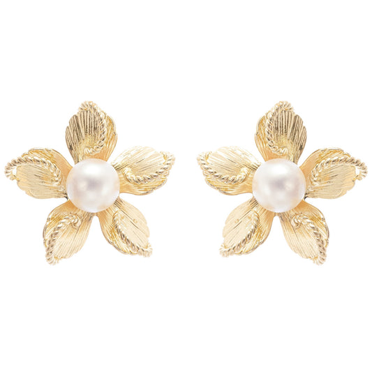 Jeanne floral faux-pearl stud earrings