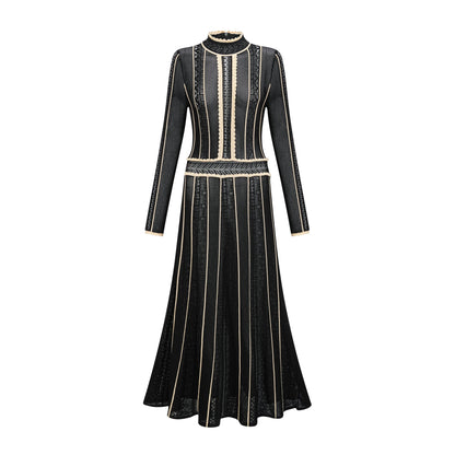Maëlys black vertical-stripe netted maxi dress