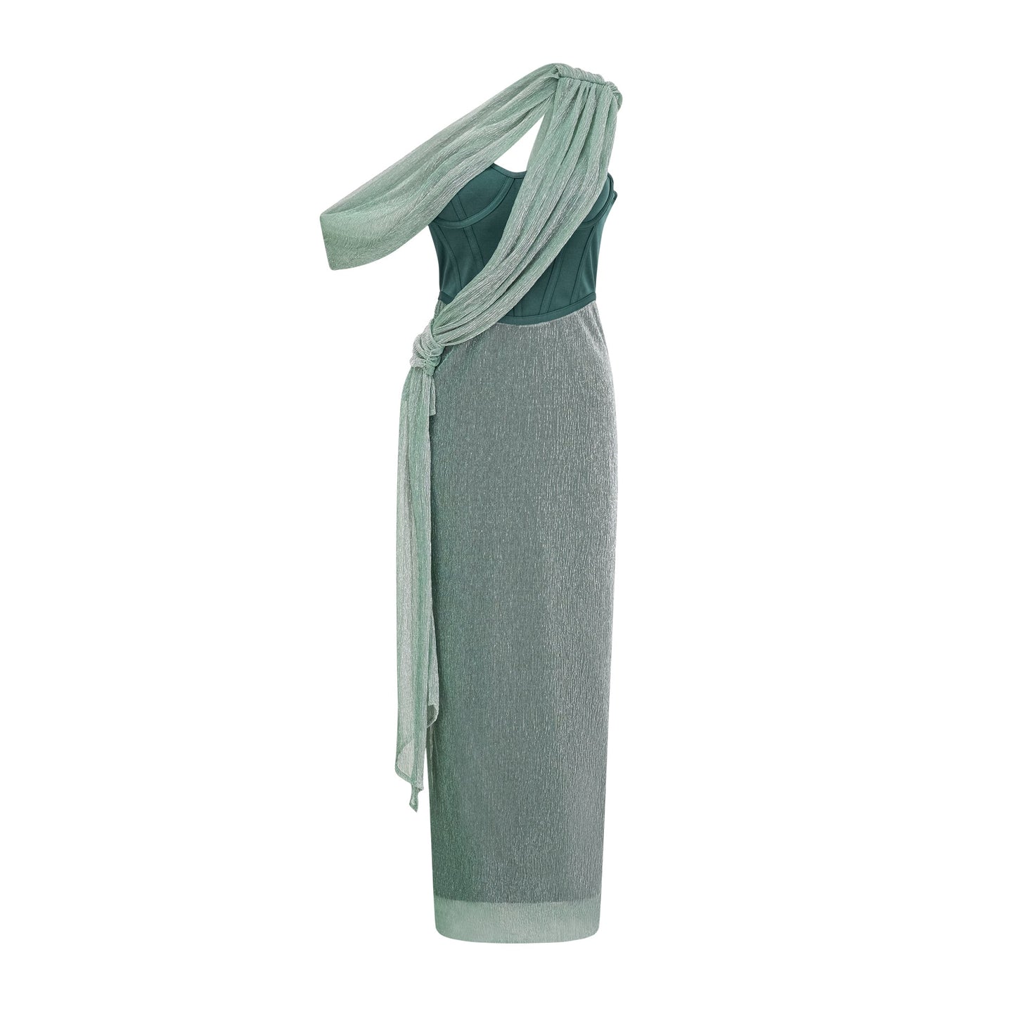 Delphine ribbon-design corset maxi dress in Green
