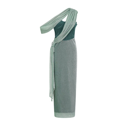 Delphine ribbon-design corset maxi dress in Green