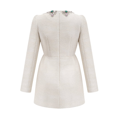 Pauline white tweed bead-embellished mini dress