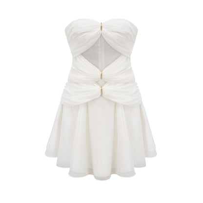 Émilienne cut-out pleated off-shoulder mini dress